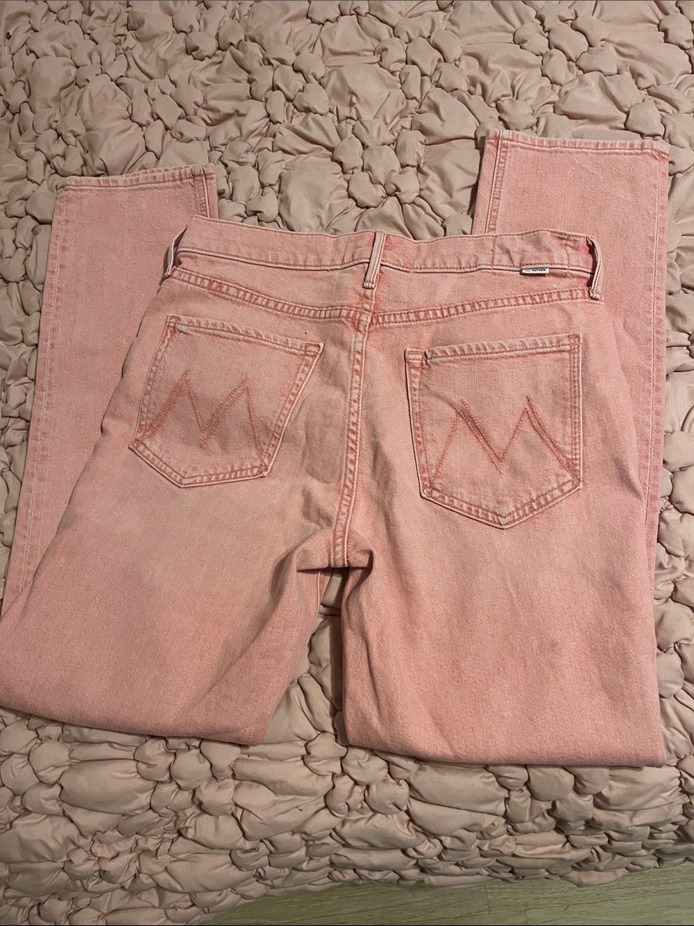 MOTHER Pink Straight-Leg Jeans with Back Pocket Stitching
